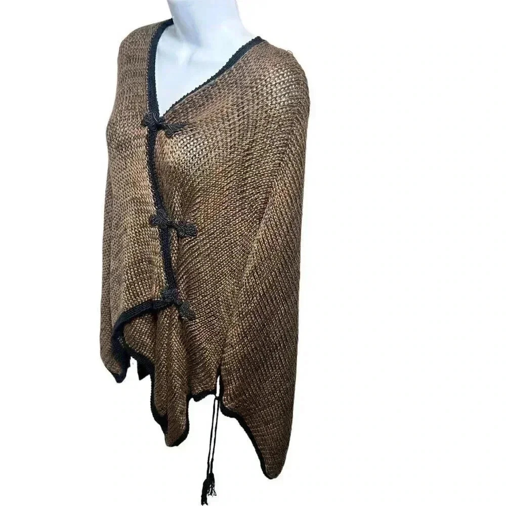 Vintage Rico Hand Knit Pancho Pull Over Sweater Brown One Size